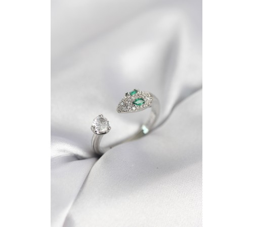 Yılan Model Zirkon Taşlı Gümüş Renk Kadın Yüzük