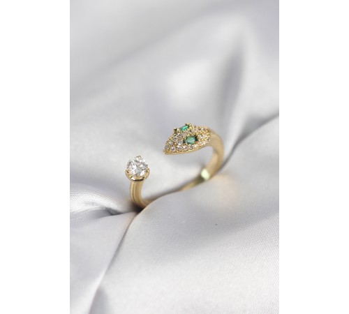 Yılan Model Zirkon Taşlı Gold Renk Kadın Yüzük