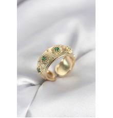 Yeşil Zirkon Taşlı Gold Renk Vintage Kadın Yüzük
