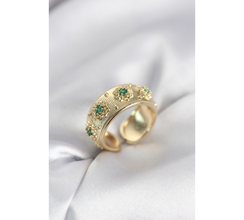 Yeşil Zirkon Taşlı Gold Renk Vintage Kadın Yüzük