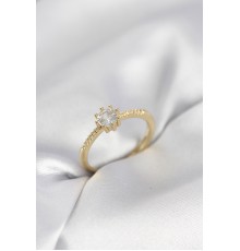Tek Taş Model Gold Renk Zirkon Taşlı Kadın Yüzük