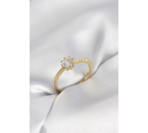 Tek Taş Model Gold Renk Zirkon Taşlı Kadın Yüzük