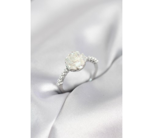 Gümüş Renk Gül Model İncili Kadın Yüzük