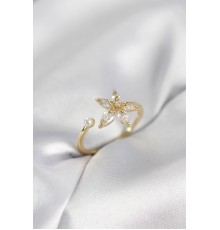 Lotus Model Zirkon Taşlı Gold Renk Kadın Yüzük