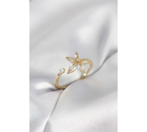 Lotus Model Zirkon Taşlı Gold Renk Kadın Yüzük