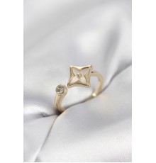 Gold Renk Köşeli Yonca Model Zirkon Taşlı Kadın Yüzük