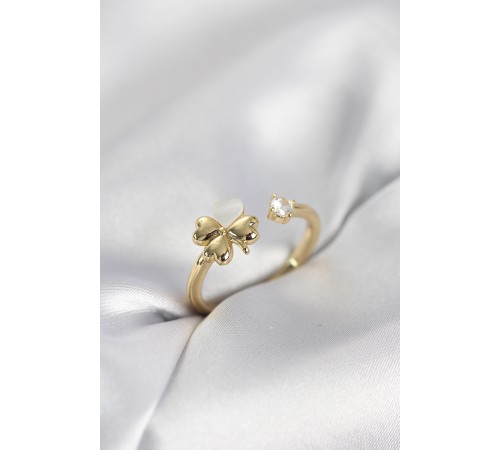 Gold Renk Yonca Model Sedefli Kadın Yüzük