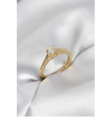 Tek Taş Gold Renk Zirkon Taşlı Model Kadın Yüzük