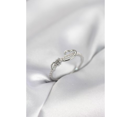 Sarmal Kalp Model Zirkon Taşlı Gümüş Renk Kadın Yüzük