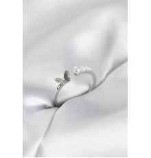 İncili Kelebek Model Gümüş Renk Pirinç Kadın Yüzük