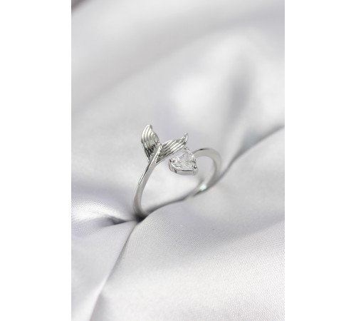 Balık Kuyruğu Model Gümüş Renk Zirkon Taşlı Kadın Yüzük