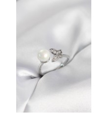 Kelebek İncili Model Gümüş Renk Zirkon Taşlı Kadın Yüzük