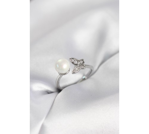 Kelebek İncili Model Gümüş Renk Zirkon Taşlı Kadın Yüzük