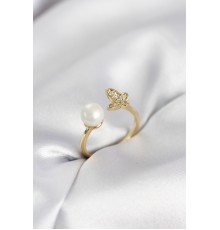 Kelebek İncili Model Gold Renk Zirkon Taşlı Kadın Yüzük