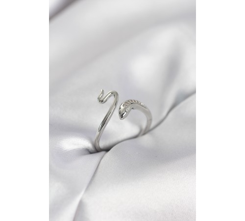 Gümüş Renk Yılan Model Zirkon Taşlı Kadın Yüzük