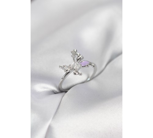 Gümüş Renk Kelebek Model Zirkon Taşlı Kadın Yüzük