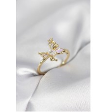 Gold Renk Kelebek Model Zirkon Taşlı Kadın Yüzük