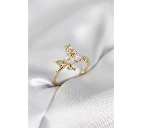 Gold Renk Kelebek Model Zirkon Taşlı Kadın Yüzük