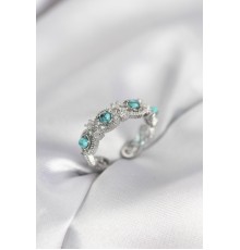 Mavi Taşlı Gümüş Renk Vintage Kadın Yüzük