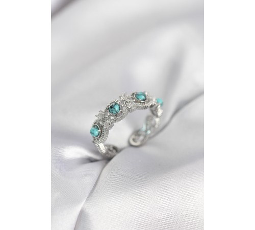 Mavi Taşlı Gümüş Renk Vintage Kadın Yüzük