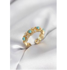 Mavi Taşlı Gold Renk Vintage Kadın Yüzük