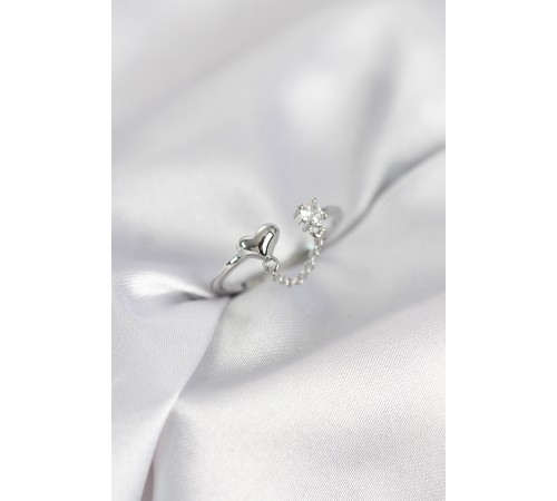 Zincir Sallantılı Kalp Model Gümüş Renk Kadın Yüzük