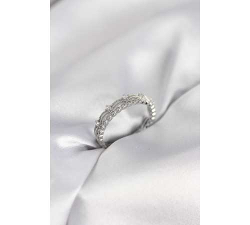 Gümüş Renk Motif Desenli Zirkon Taşlı Kadın Yüzük