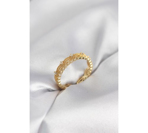 Gold Renk Motif Desenli Zirkon Taşlı Kadın Yüzük