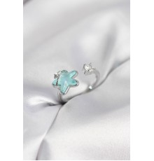 Gümüş Renk Turkuaz Yıldız Model Kadın Yüzük