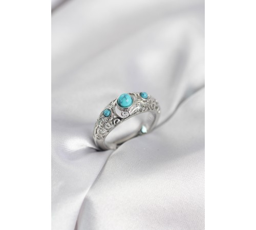 Vintage Model Mavi Taşlı Gümüş Renk Kadın Yüzük