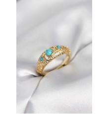 Vintage Model Mavi Taşlı Gold Renk Kadın Yüzük