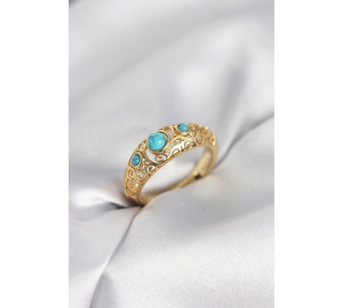 Vintage Model Mavi Taşlı Gold Renk Kadın Yüzük