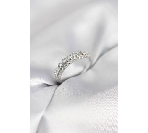 Motif Desenli Gümüş Renk Zirkon Taşlı Kadın Yüzük