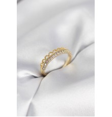 Motif Desenli Gold Renk Zirkon Taşlı Kadın Yüzük