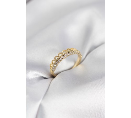 Motif Desenli Gold Renk Zirkon Taşlı Kadın Yüzük
