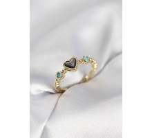 Gold Renk Hematit Taşlı Kadın Yüzük