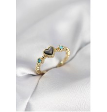 Gold Renk Hematit Taşlı Kadın Yüzük