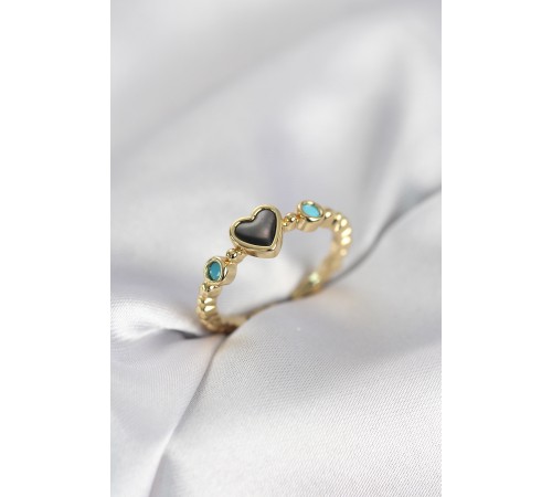 Gold Renk Hematit Taşlı Kadın Yüzük