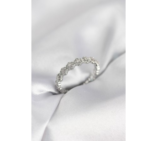 Sıralı Çiçek Model Gümüş Renk Zirkon Taşlı Kadın Yüzük