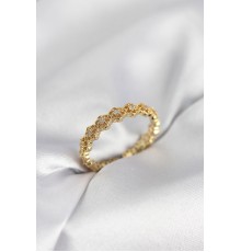 Sıralı Çiçek Model Gold Renk Zirkon Taşlı Kadın Yüzük