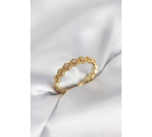 Sıralı Çiçek Model Gold Renk Zirkon Taşlı Kadın Yüzük