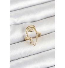Pirinç Gold Renk Picasso Tarzı Tek Çizgi Yüz Model Kadın Yüzük