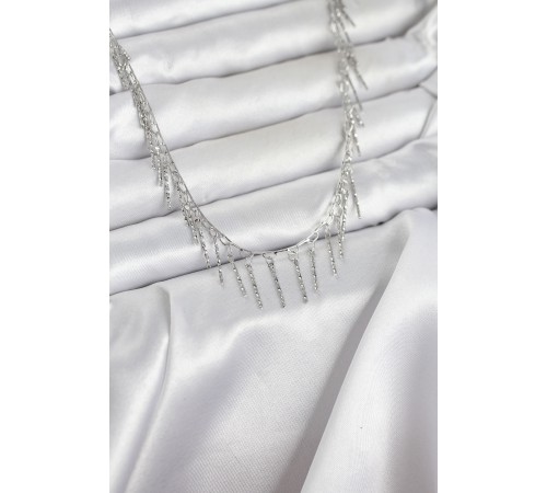 Pirinç Gümüş Renk Saçaklı Model Kadın Kolye