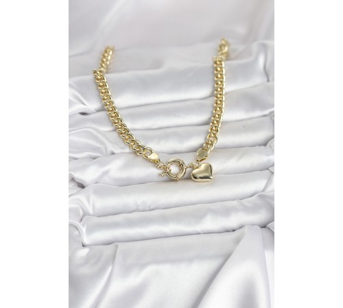 Kalp Detaylı Gold Renk Pirinç Kadın Kolye