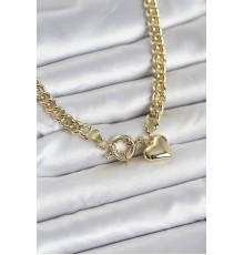 Kalp Detaylı Gold Renk Pirinç Kadın Kolye