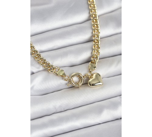 Kalp Detaylı Gold Renk Pirinç Kadın Kolye
