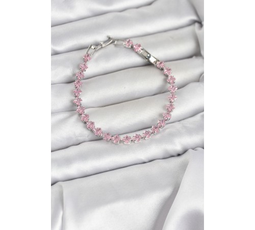 Pembe Kare Zirkon Taşlı Gümüş Renk Pirinç Su Yolu Kadın Bileklik
