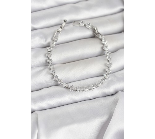 Kare Zirkon Taşlı Gümüş Renk Pirinç Su Yolu Kadın Bileklik