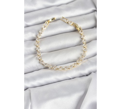 Kare Zirkon Taşlı Gold Renk Pirinç Su Yolu Kadın Bileklik