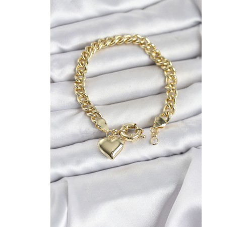Kalp Detaylı Gold Renk Pirinç Kadın Bileklik